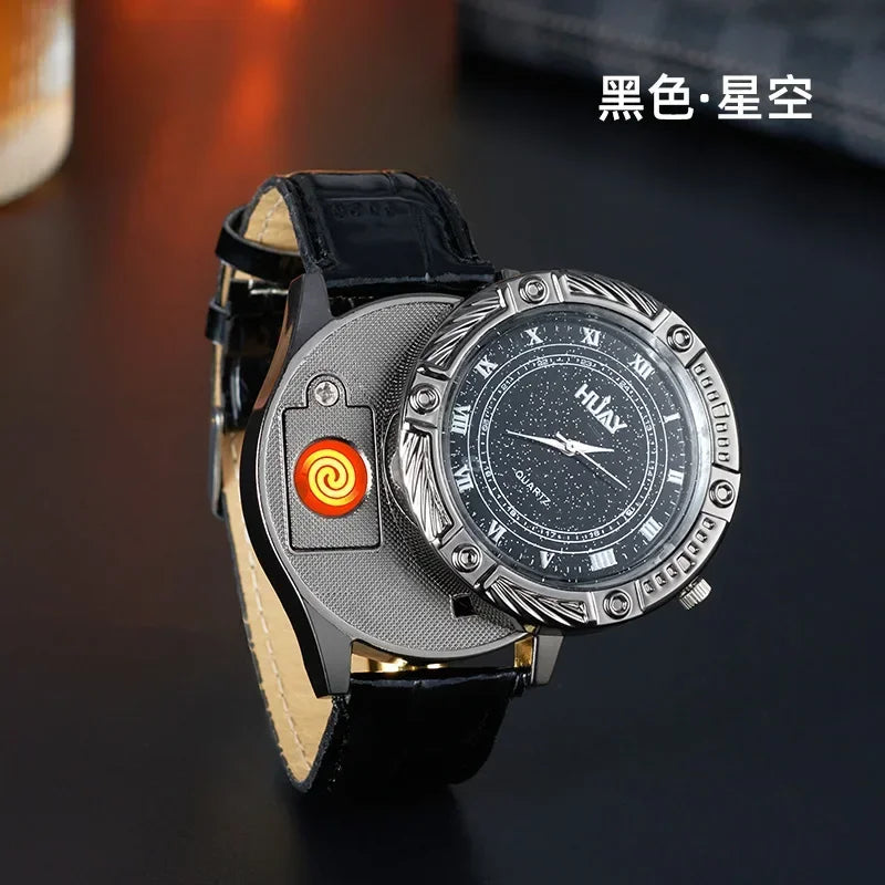 Rechargeable Metal Creative Watch Lighter Cool Trend Tungsten Filament Cigarette Lighter Men's Gift Cigarette Accessories