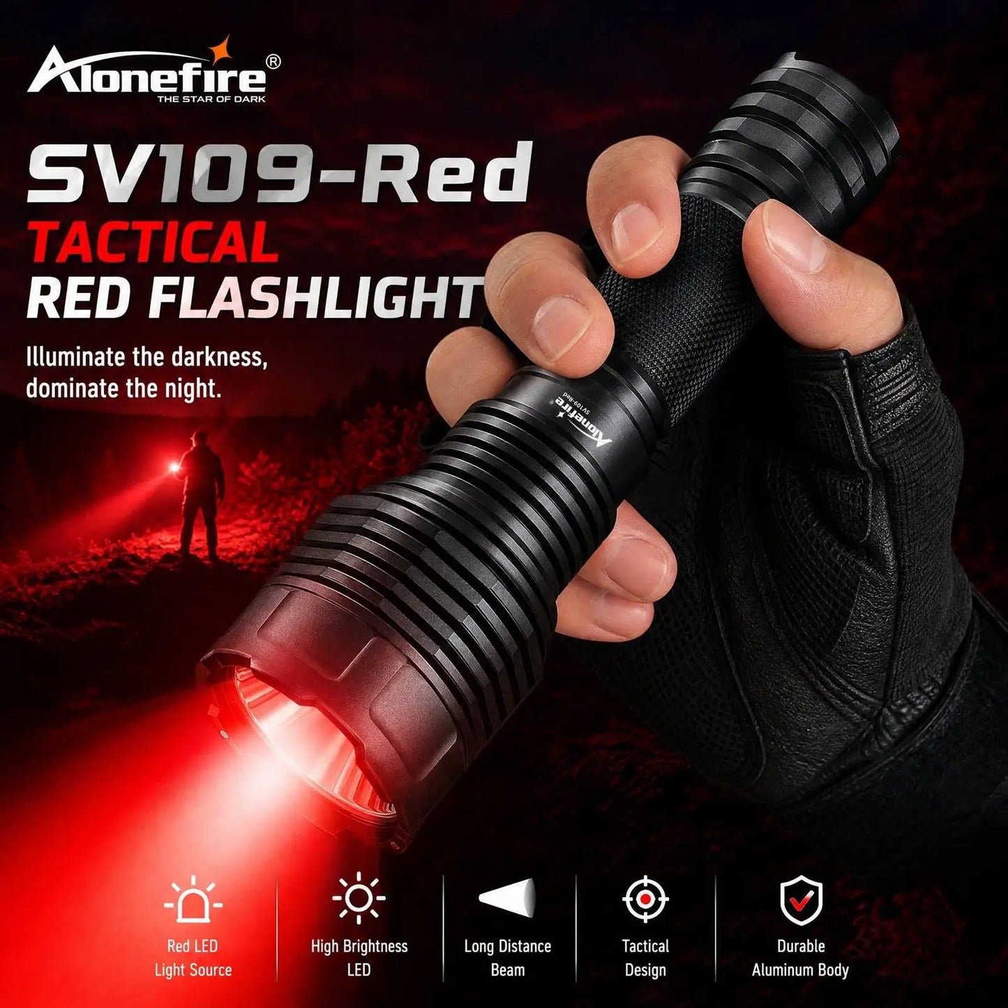 Red Light Rechargeable LED Flashlight