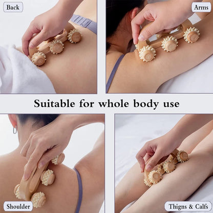 Handheld Massage Roller for Sore Muscle, Wood Therapy Massage Tools, Wooden Fascia Roller for Deep Tissue, Lymphatic Drainage