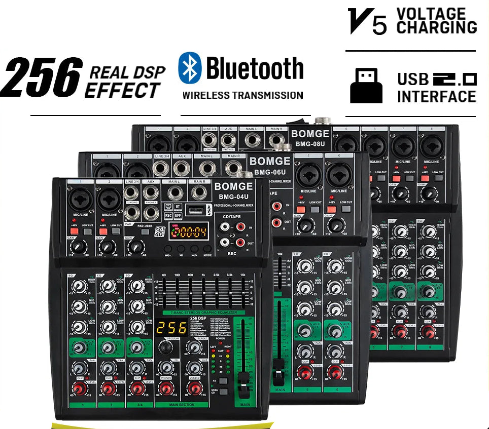 Compact Audio Mixer with 256 DSP Effects and 7 Band Master EQ