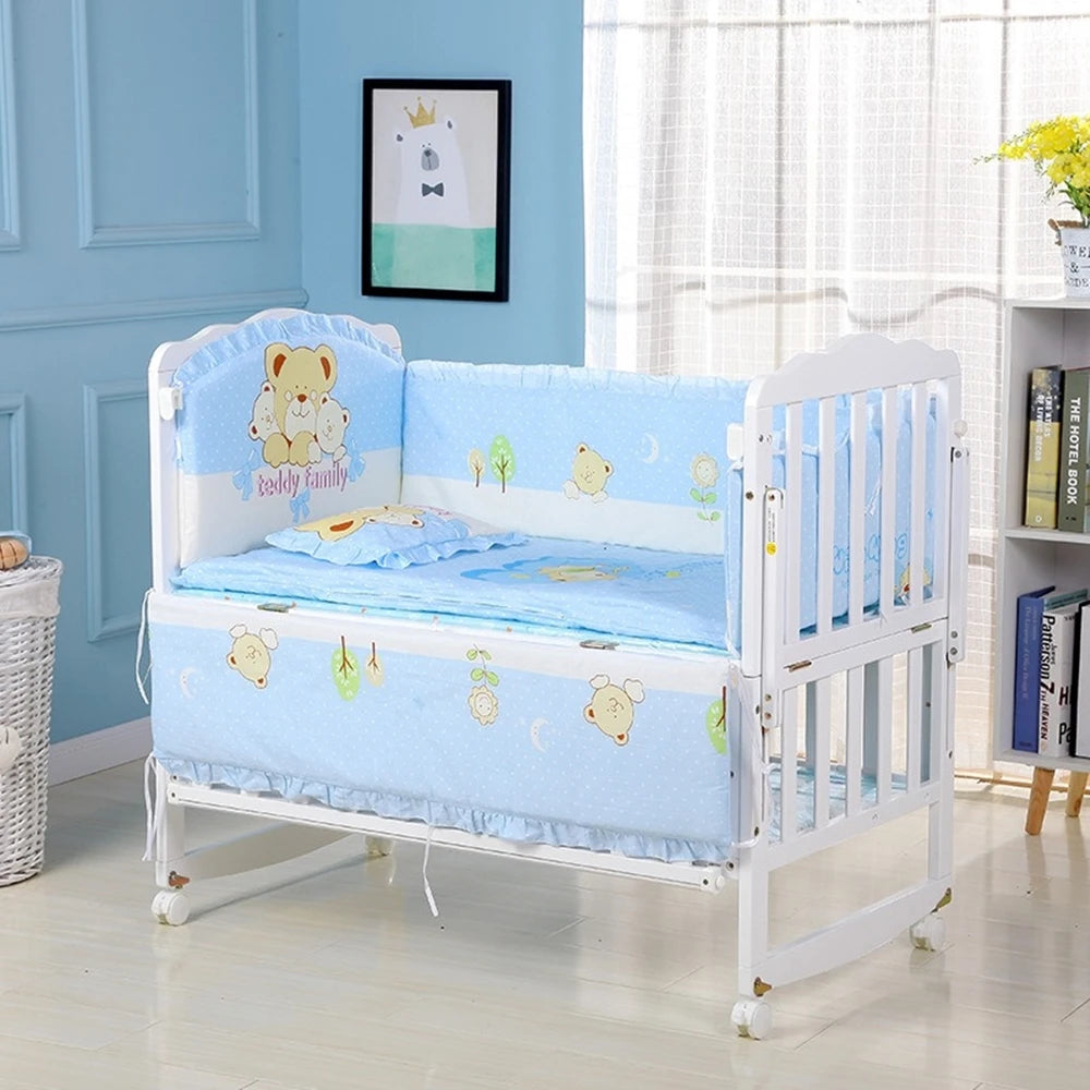 6-Pcs Cotton Nursery Crib Bedding Set – Unisex  Set with 4 Bumpers, Mattress & Pillow