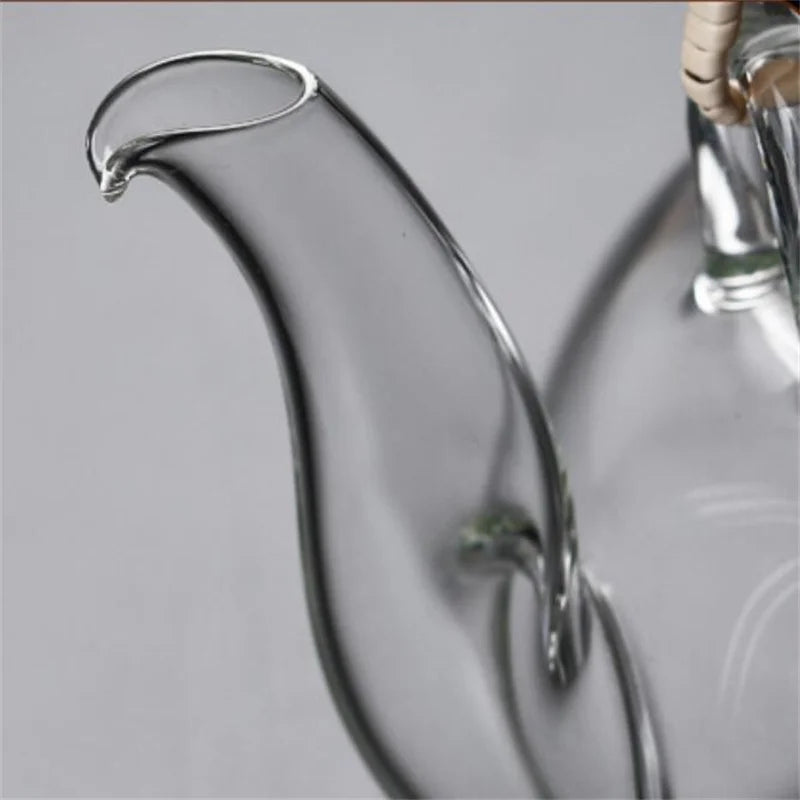 600ML Borosilicate Glass Teapot With Bamboo Handle Household Convenient Heated Tea Kettle with Filter Kung Fu Flower Tea Pot