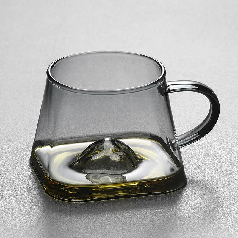 250ml 3D Mountains Heat Resistant Glass Tea Cup with Handle Water Milk Coffee Cup Kung Fu Tea Set Drinkware