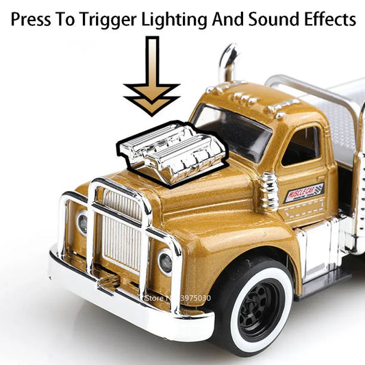 1:60 Scale American Muscle Alloy Trailer Cars Diecast Models Toys with Sound Light Pull Back Vehicle Boys Collection Gifts