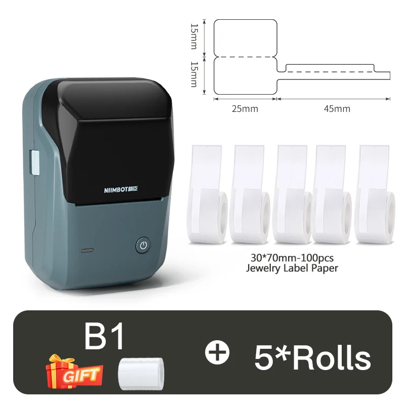 B1 Thermal Label Printer, Bluetooth Wireless Sticker Maker 20–50mm, Portable Inkless Barcode & QR Code Label Printer