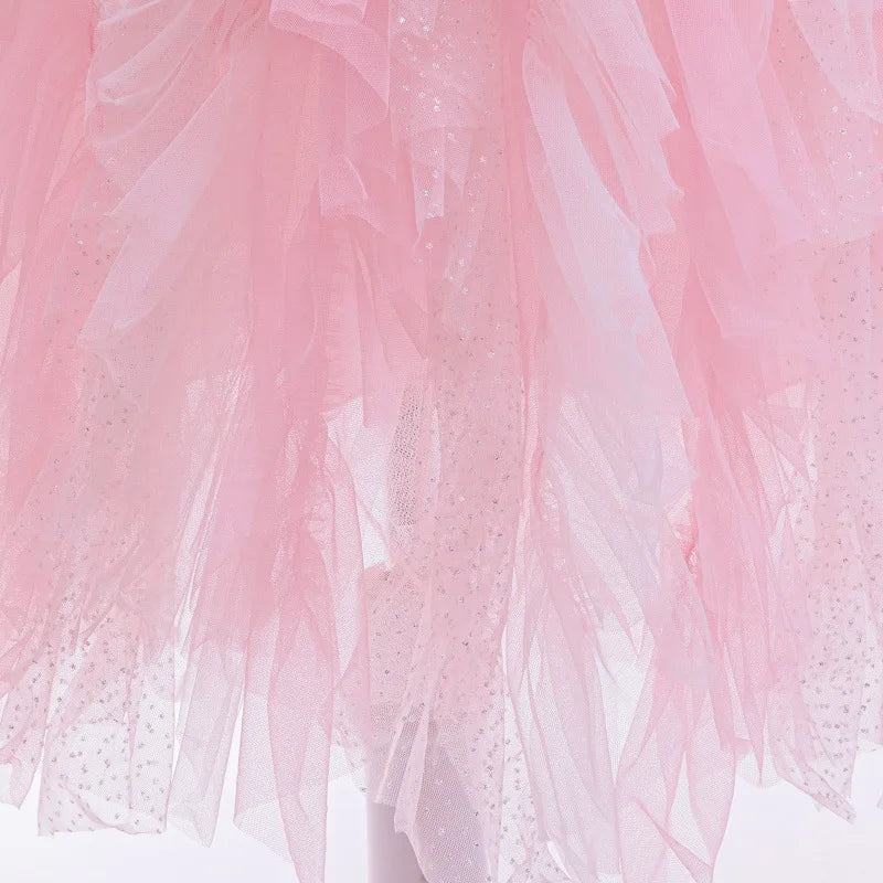 Summer Dress Girls Sparkling Tulle Gown with Bubble Sleeves | Birthday & Children‘s Day Party Princess Costume