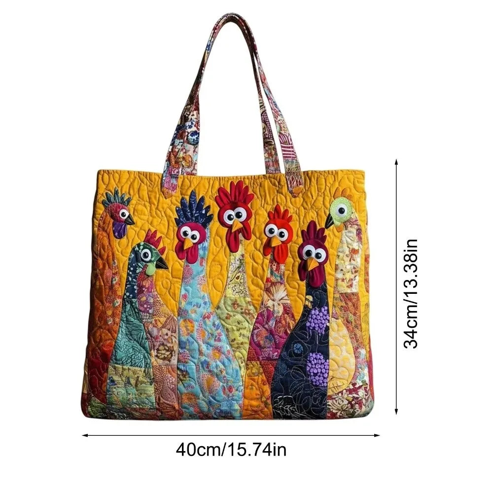 Vintage Quilted Canvas Tote Bag Large Capacity 3D Printed Travel Handbag