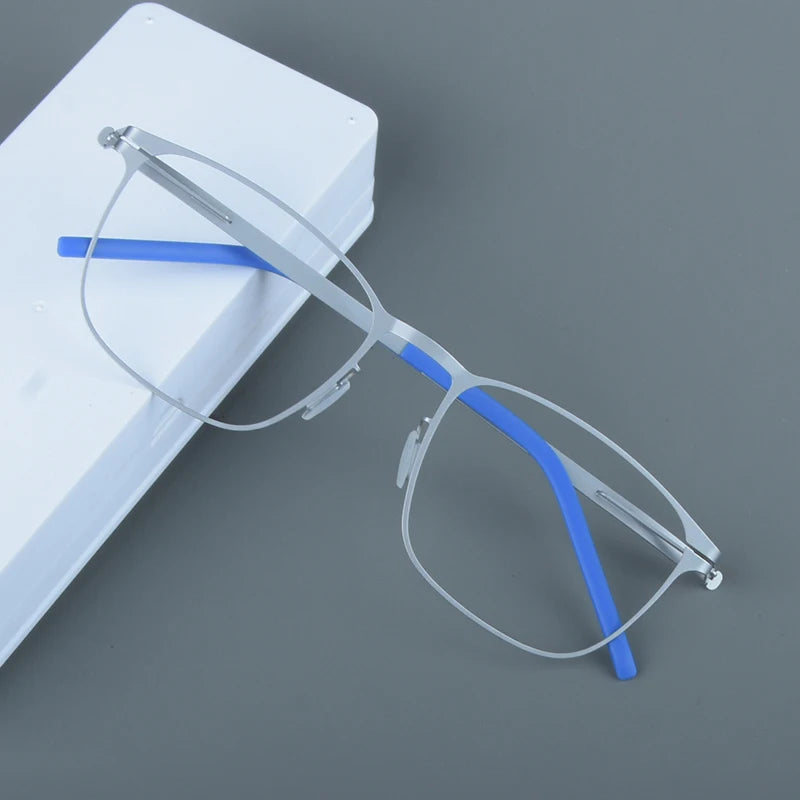 Mens Square Screwless Stainless Steel Eyeglasses Frame