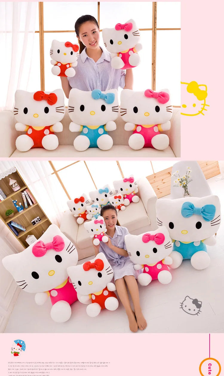 Sanrio Kawaii Hello Kitty Plush Toy KT Cat Stuffed Doll Cute Kitty Soft Toy for Kids Birthday Gift Perfect for Girls and Kids
