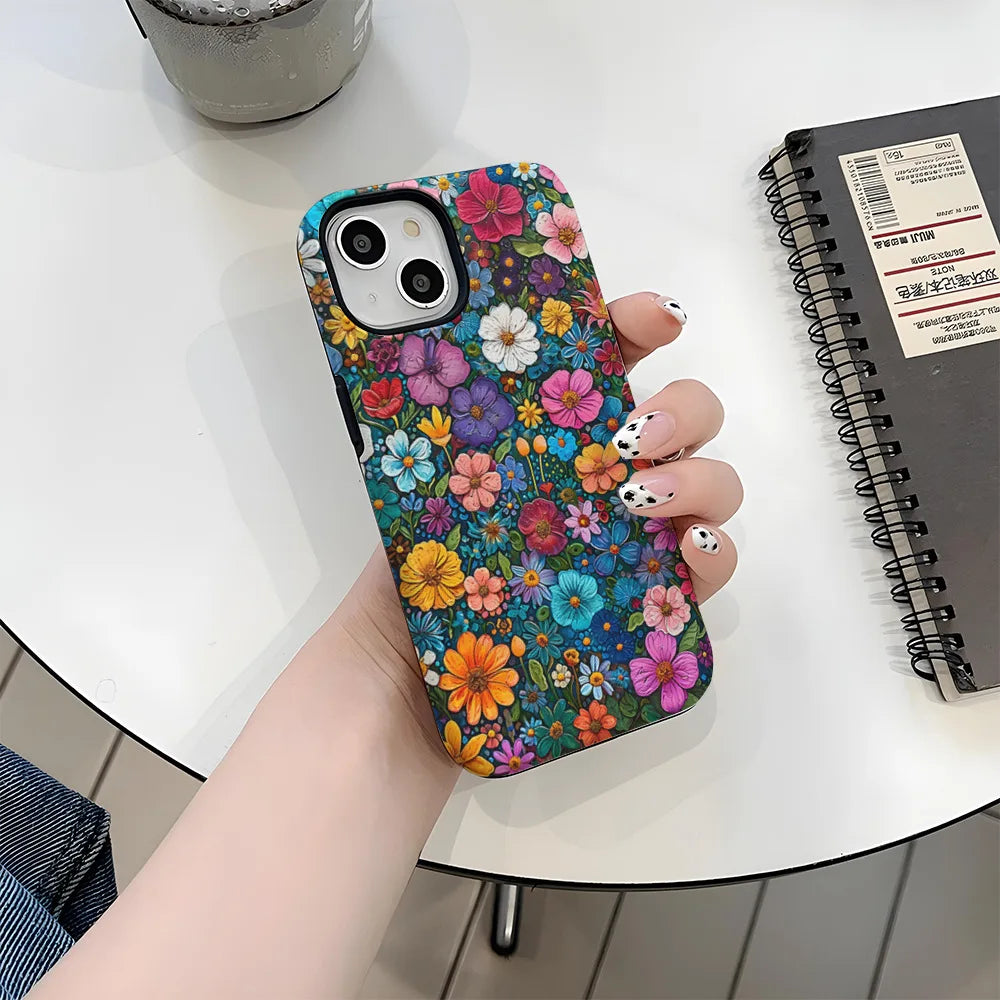 Art Drawing Flower Printed Daisy Phone Case for iPhone 16 15 13 14 Pro Max 16 15 Plus 2 in 1 Hard Protection Cover