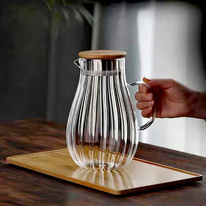 Large Capacity 1700ml Vertical Stripes Glass Water Pitcher