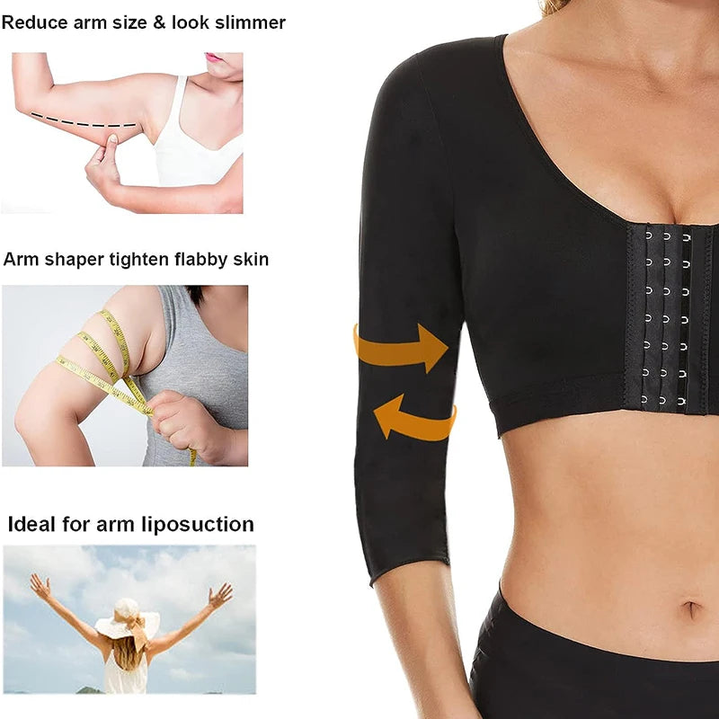 Womens Arm Shaper Tops Slimmer Compression Half Sleeves Post Surgery Posture Corrector Shapewear