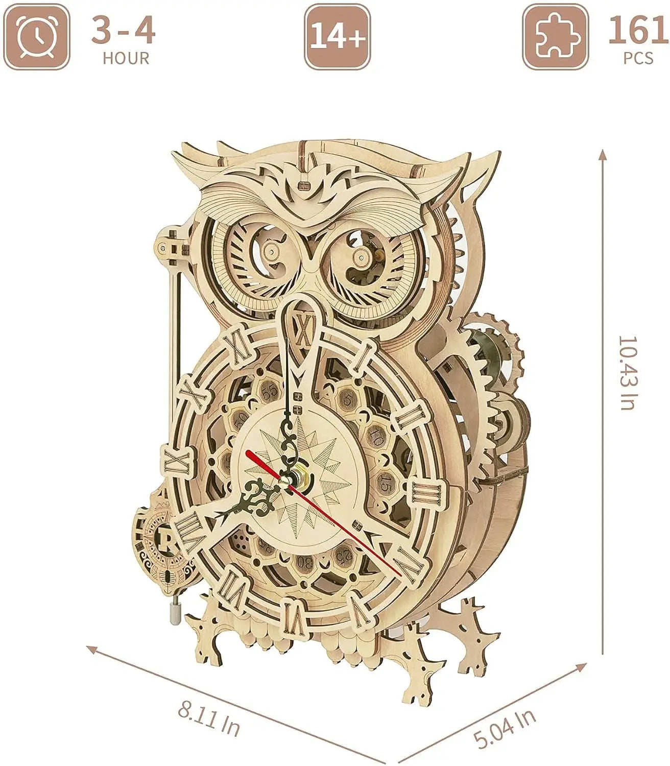 3D Wooden Puzzle Owl Clock Model Building Kit Toys