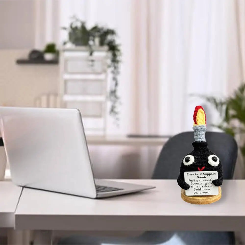 Positive Crochet F-Bomb Dolls With Card Home Room Decoration Handmade Knitted Encouragement Bomb Dolls Christmas Gifts