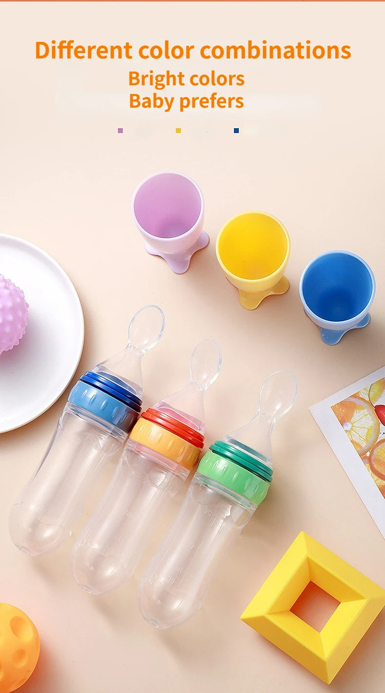 Silicone Squeezing Feeding Bottle Newborn Baby rice cereal Training Rice Spoon Infant Cerea Food Supplement Feeder Portabl 90ml