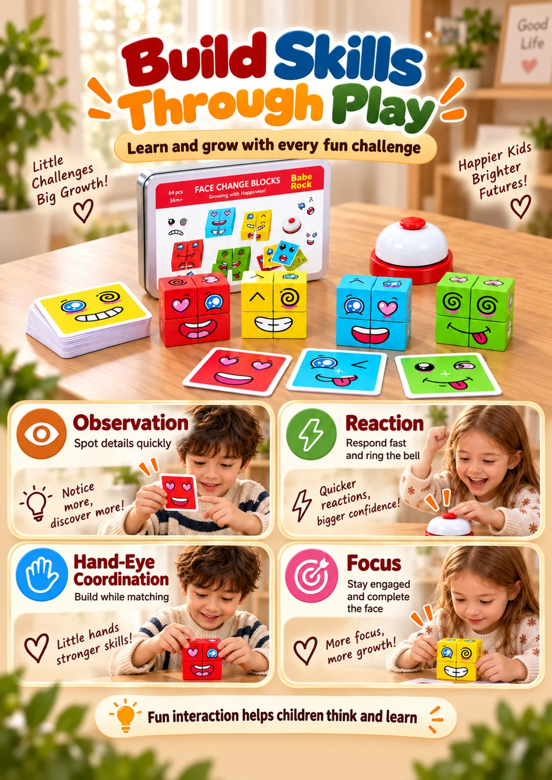 Wooden Facial Expression Matching Cube Puzzle