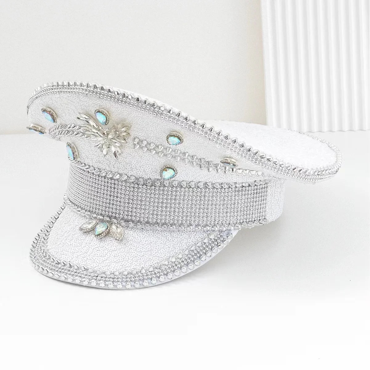 Burning Man White Rainbow Gem Delicate simple little rhinestone Navy Holiday Man Festival Halloween Hat Silver Top Hat