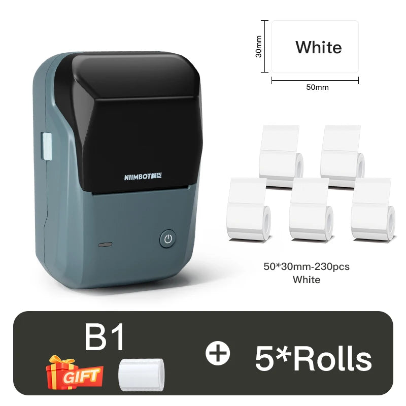 B1 Thermal Label Printer, Bluetooth Wireless Sticker Maker 20–50mm, Portable Inkless Barcode & QR Code Label Printer