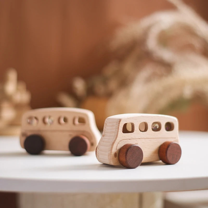 Baby Wooden Baby Toys NO Bpa  Cartoon Car Bus Montessori Toys Hand-pushed Wooden Handmade Carts Baby Room Decoration Baby Gift