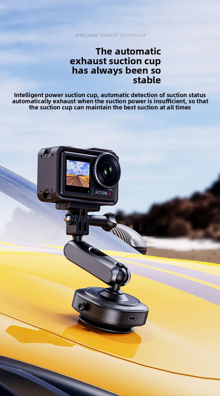 Electric Vacuum Suction Car Action Camera Mount Aluminum Alloy 360 Degree Adjustable Camera Holder for Dashboard and Outdoor Recording