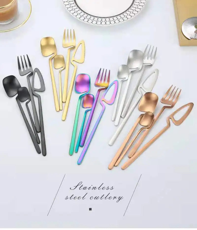 4pcs Rainbow Dining Spoon Fork Table Set Home Kitchen Table Decor Cutlery Sets Ice Cream Desserts Soup Coffee Use Kitchen Tools