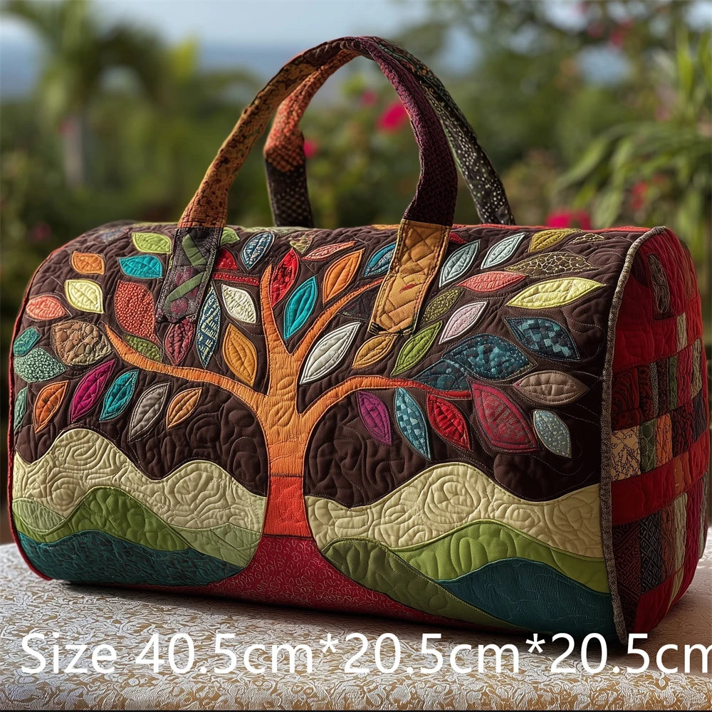 Vibrant Tree of Life 3D Quilted Duffel Bag Colorful Rainbow Leaves Print Travel Weekender Artistic Boho Gym Yoga Bag Men Women