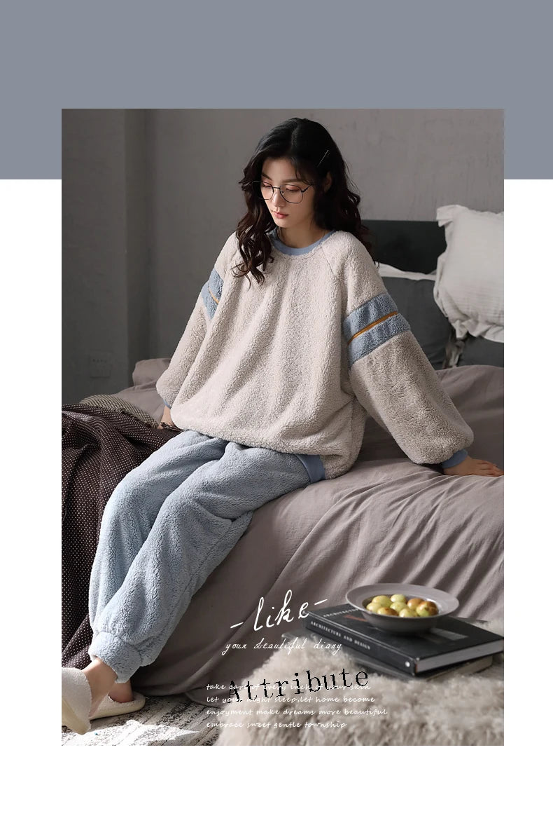 Women’s Winter Flannel Pajama Set – Warm, Thick Coral Fleece 2-Piece Loungewear