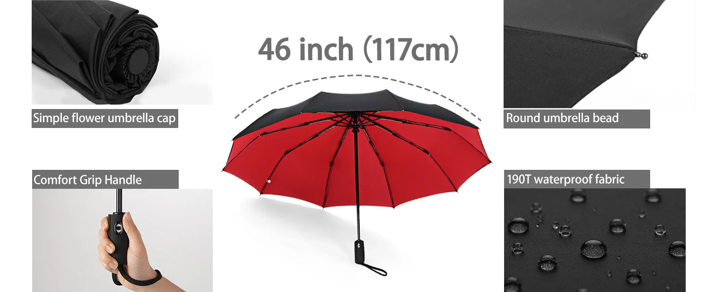 Windproof Travel Umbrella Small Strong but Light Portable and Automatic Folding R