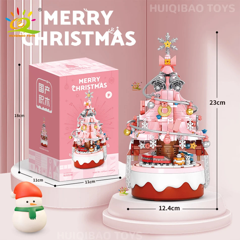 Mini Christmas Tree Santa Claus Music Box Model Micro Bricks Building Block DIY Bricks Toys for Adult Gift