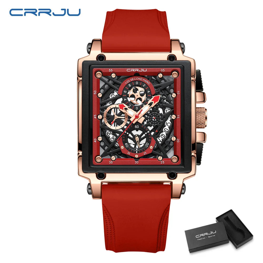 Men's Sports Chronograph Wrist Watch For Men Army Silicone strap Square Quartz Stop Watch Clock Man Relogios Masculino