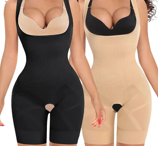 Women Bodysuit Shaperwear Waist Trainer Slimming Under bust Open Crotch Tummy Control Full Body Shaper