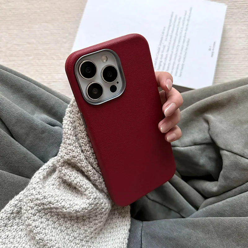 Luxury Matte Leather Phone Case For iPhone 17 16 15 14 Plus 16E Protection Shockproof Cover