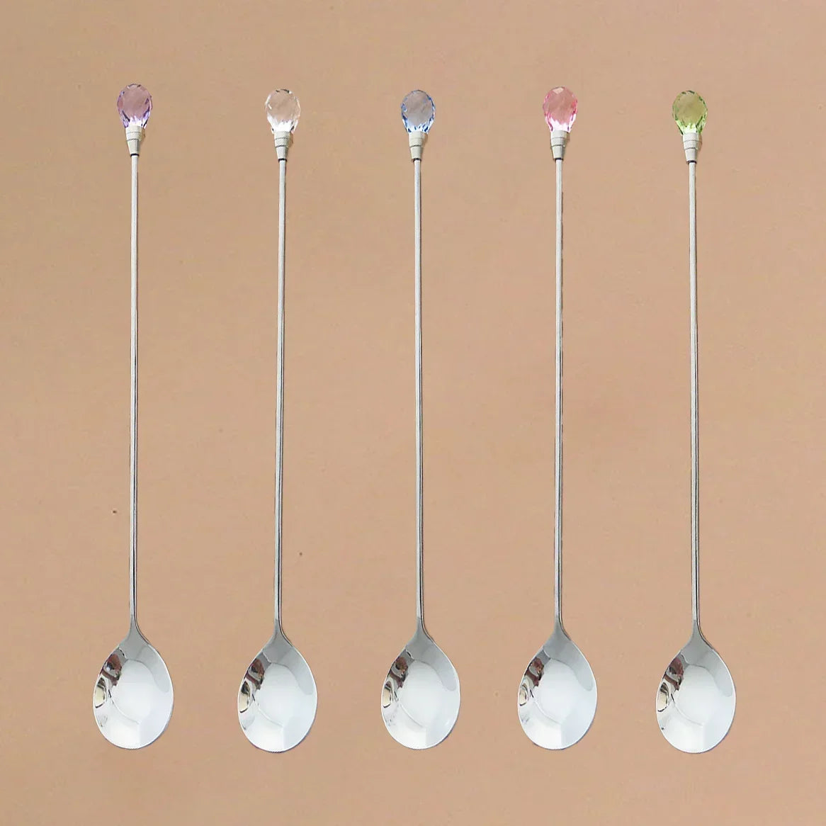 4pcs Diamond Coffee Spoon Stainless Steel Long Stirring Spoon Exquisite Crystal Teaspoon for Cafe Ice Cream Dessert Cocktail Mug