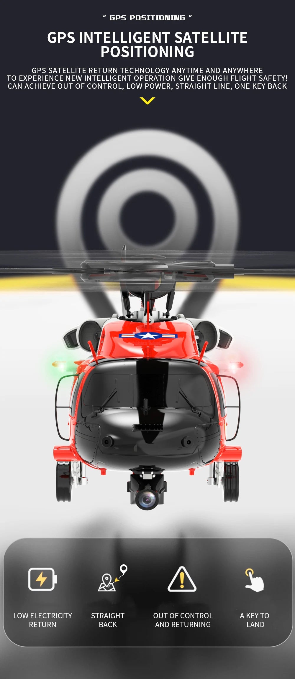 UH60 Black Hawk F09S GPS Remote Control Helicopter Six Channel Rescue Model