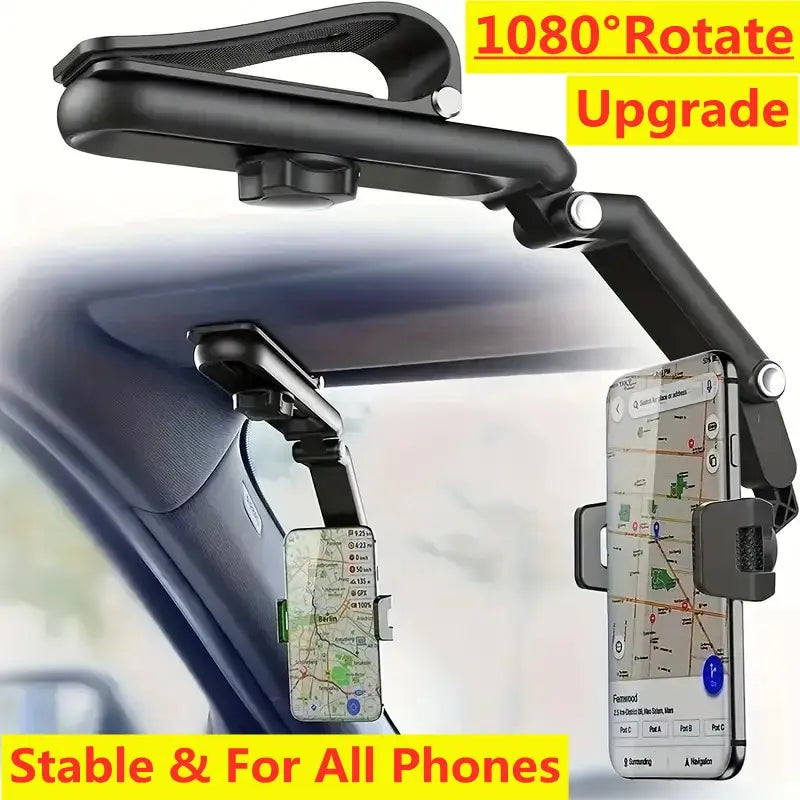 1080° Rotating Sun Visor Car Phone Holder Mount Cell Mobile Car Clip Bracket Stand Support in Car for iPhone Samsung Xiaomi