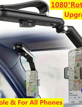 1080° Rotating Sun Visor Car Phone Holder Mount GPS Cell Mobile Car Clip Bracket Stand Support in Car for iPhone Samsung Xiaomi