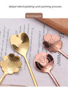 4pcs Long Flower Spoon Stainless Steel Dessert Spoons Gold Long Handle Teaspoon Mixing Scoop for Coffee Cake Kitchen Accessories