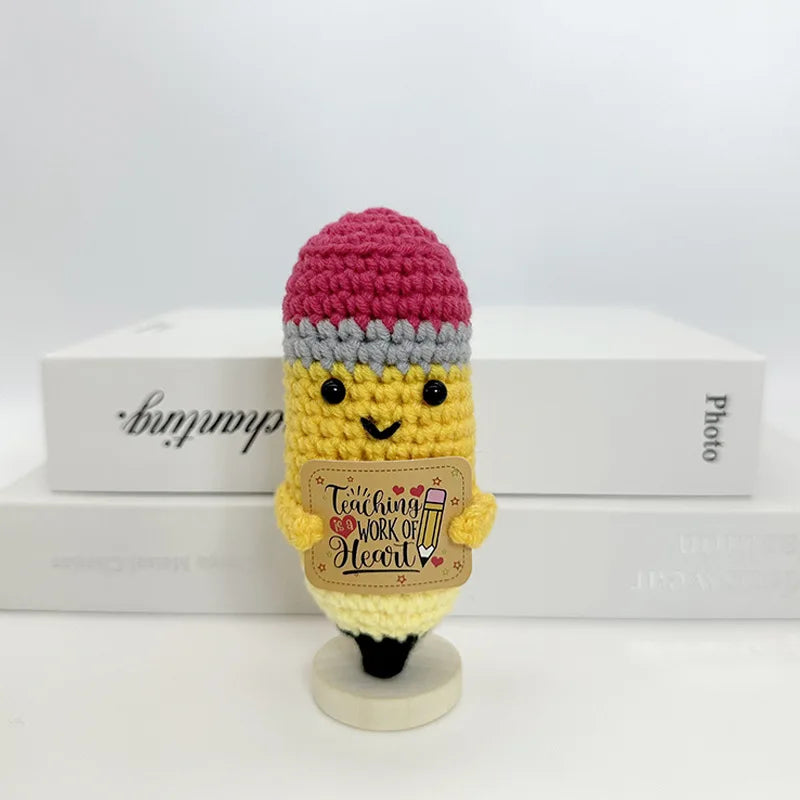 3 Pcs Funny Positive Crochet Sunshine Doll Desktop Ornament Handmade Cheer Emotional Support Positive Sun with Card Home Party Decor