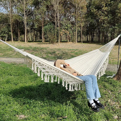 286*140cm Hammock Large Brazilian Macrame Fringe Double Deluxe Hammock Swing 2 Person Net Chair Outdoor Hanging Hammock Swings