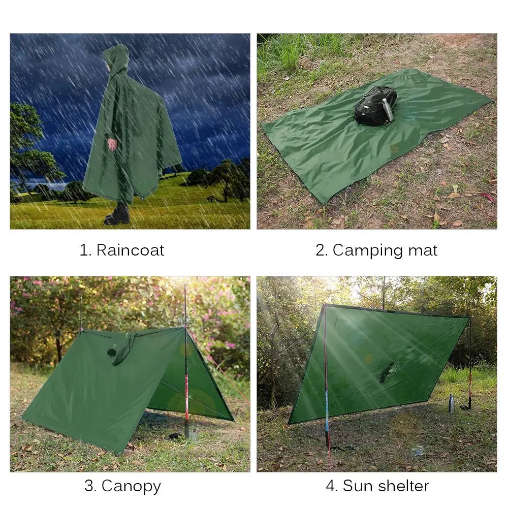 Three in One Waterproof Rain Poncho with Backpack Cover for Hiking and Camping