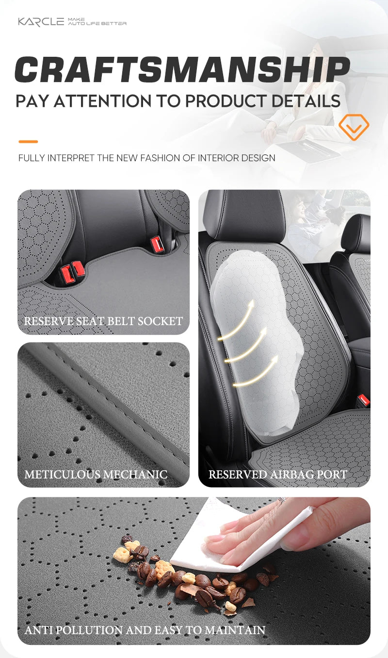 Car Seat Cushion Breathable Hole Universal Suede Car Seat Covers Front Rear Auto Seat Pads Four Season Car Chair Mat Accessories