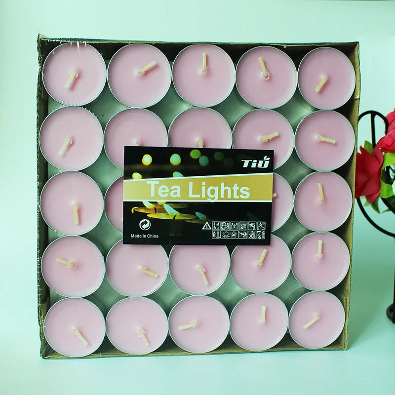 50pcs Tea Lights Scented Candles Set Birthday Romantic Smokeless Atmosphere Anniversaries Wedding Decor Tea Candle Light Tea Wax