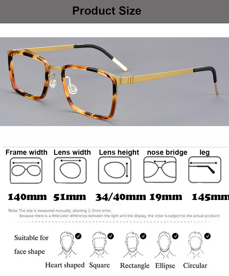Rectangle Titanium Screwless Business Eyeglasses Frame
