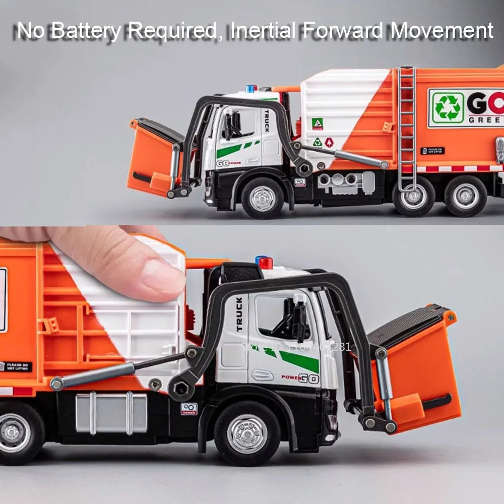 1:18 Electric Sanitation Garbage Truck Toy Cars Model Alloy Water Tanker Diecast Light Sound Vehicle 's Educational Toys