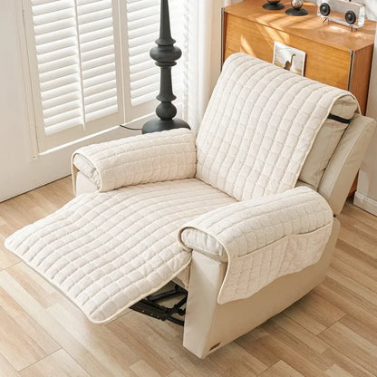 1Seater Recliner Sofa Covers Flannel Plush Armchair Slipcovers with Pockets Lazy Boy Relax Recliners Sofa Mat Chair Cover Home