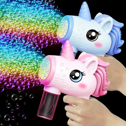 Unicorn Electric Bubble Gun Kids Toy Bubbles Machine Automatic Soap Blower with Light Outdoor Party Games