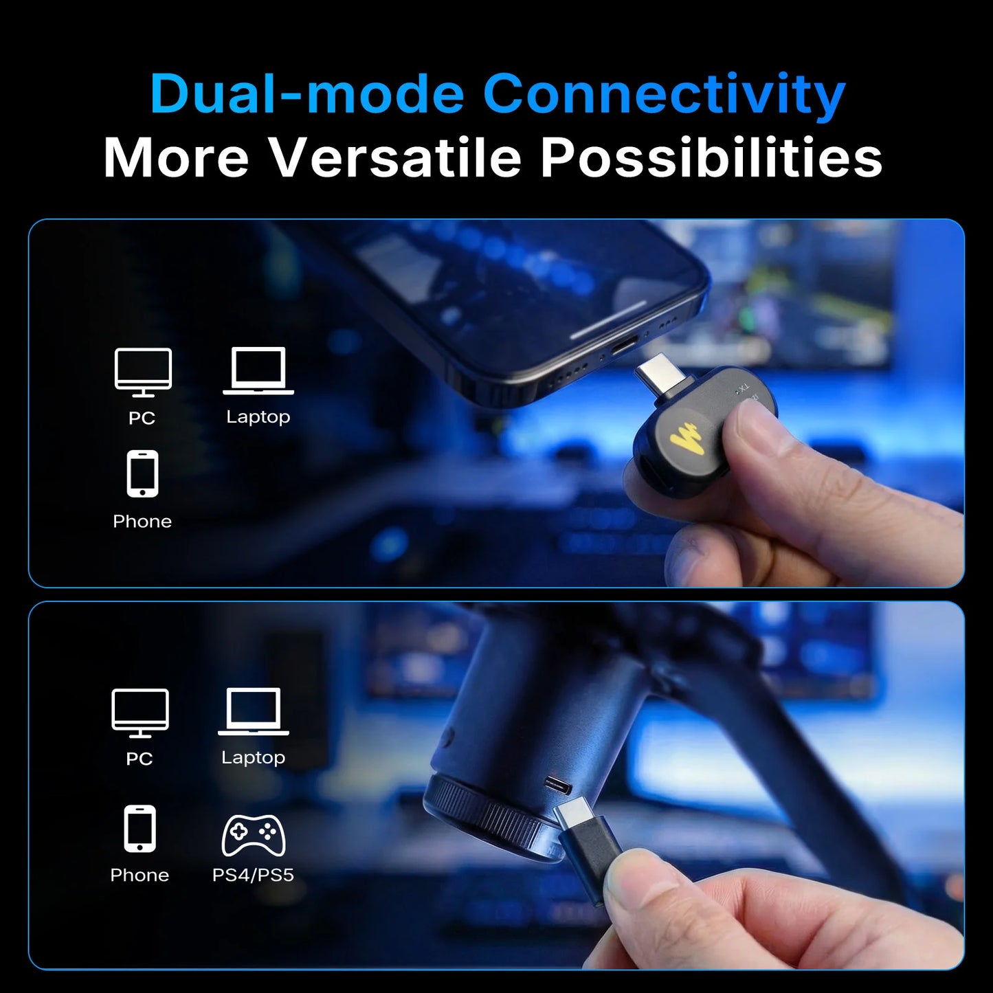 Wireless USB Gaming Microphone with AI Noise Reduction and RGB Lighting