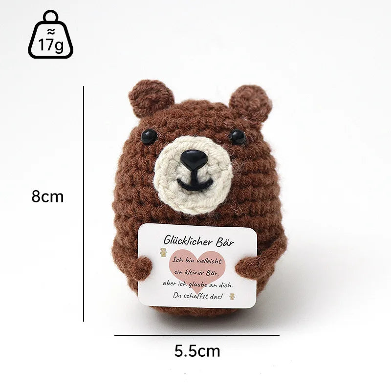 3 Pcs Positive Crochet Hedgehog Doll with Affirmation Card Home Room Decoration Funny Handmade Plush Doll Ornaments Christmas Gifts