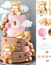 1 Set Pink Bear Cake Toppers Boho Rainbow Nude  Pink Balls Cake Decorations for Birthday Baptism  Shower Party Favor