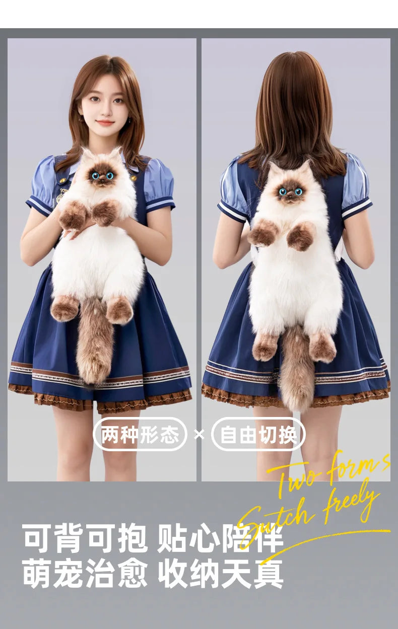 Kawaii Siamese Cat Plush Backpack Soft Shoulder Bag